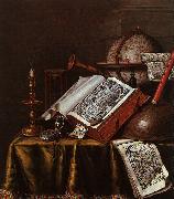 Still Life with Musical Instruments, Plutarch's Lives a Celestial Globe Edwaert Collier